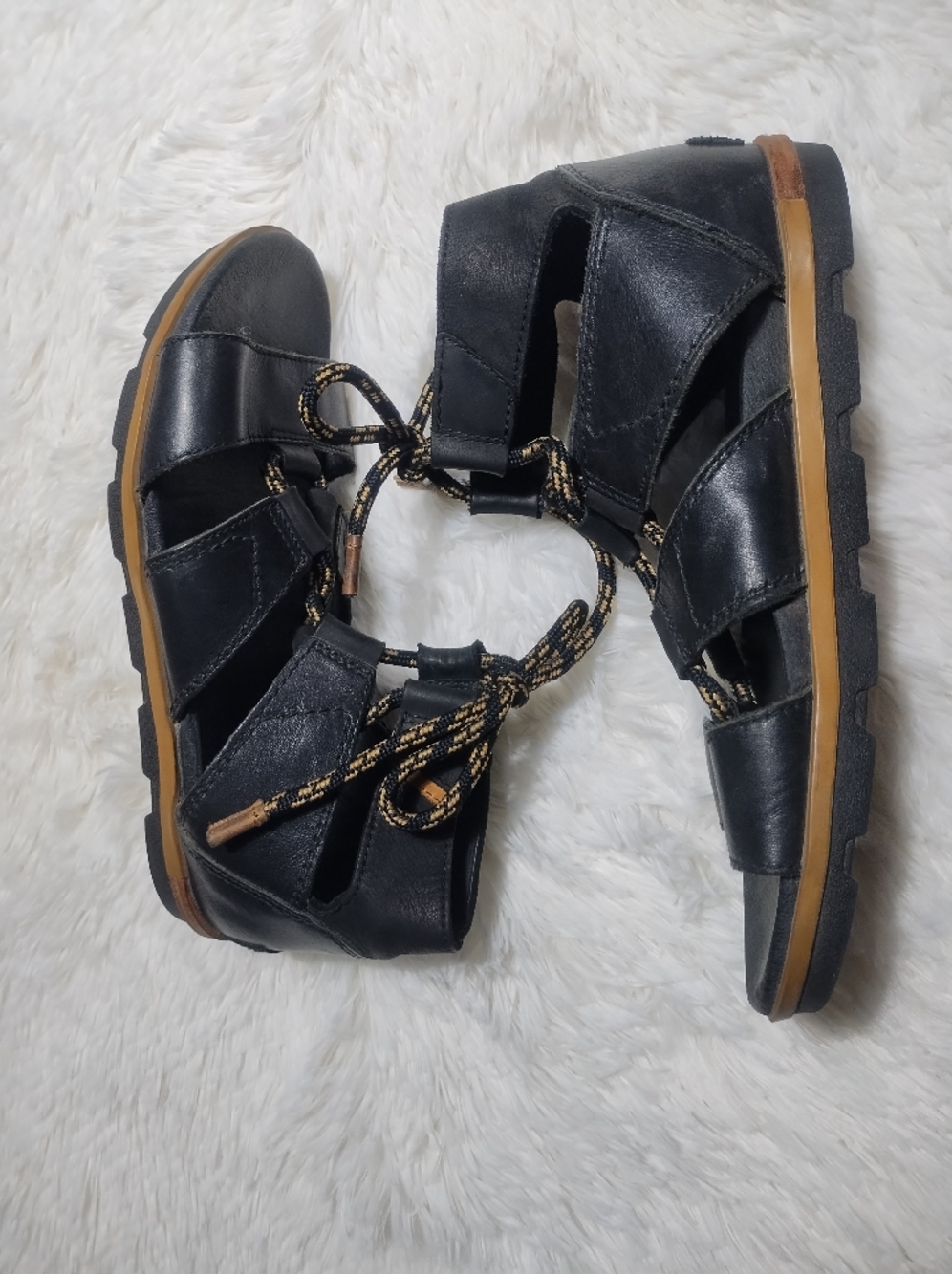 Sorel Torpeda Women's Black Leather Lace-Up Sandal-Sz 9 - Picture 2 of 7